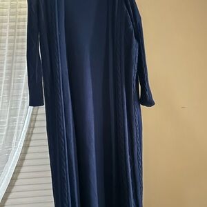Elegant Navy Blue Long sleeveless sweater dress with matching long Cardigan